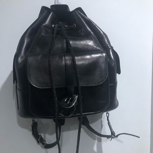 Black Leather Drawstring Backpack